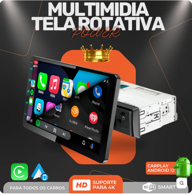 Central Multimídia Universal WiFi Android 12 Tela Rotativa